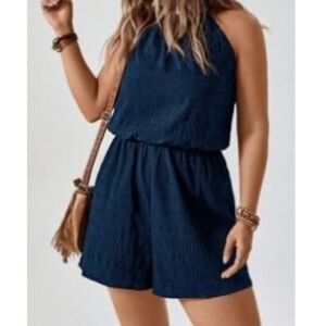 SHEIN Dark Blue Halter Romper